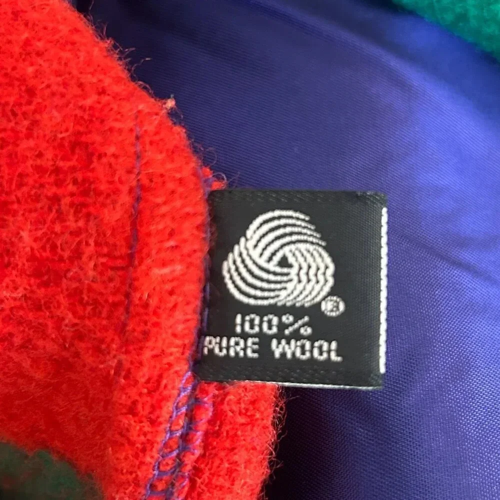 Vintage 80s Gallery Colorblock Melton Wool Blanket Coat With Fringe Size XS